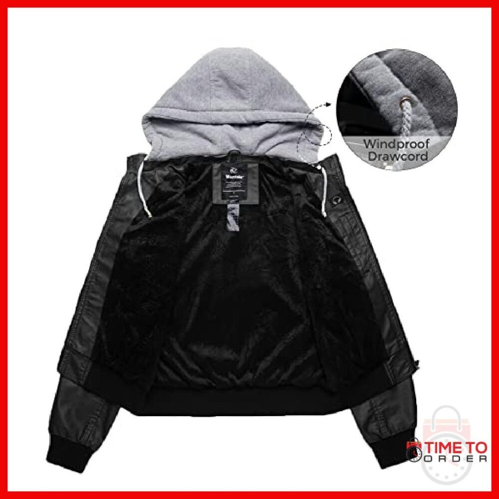 Lightweight PU Leather Motorcycle Jacket with Removable Hood & Pockets - Picture 4 of 8